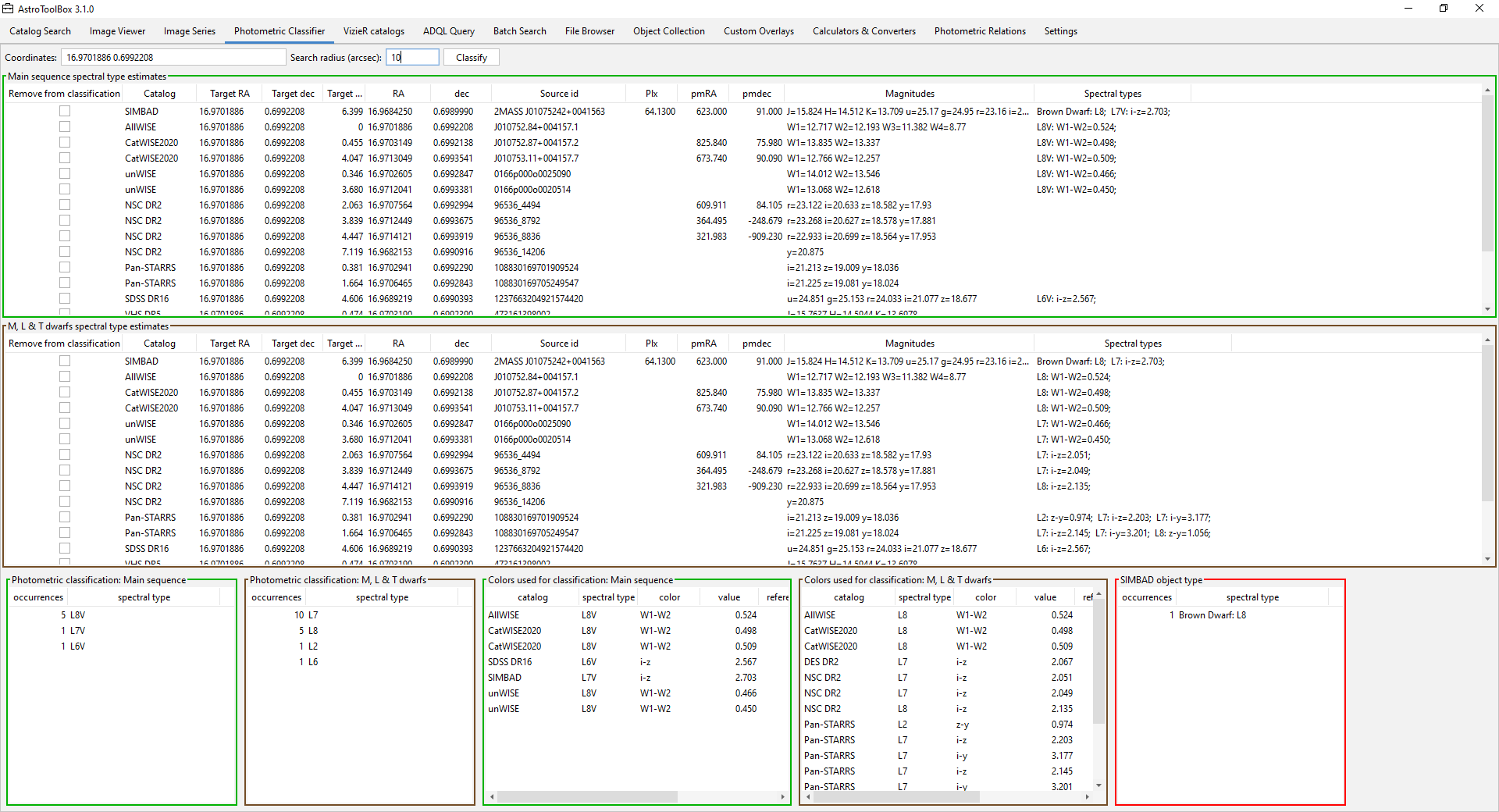 Photometric Classifier