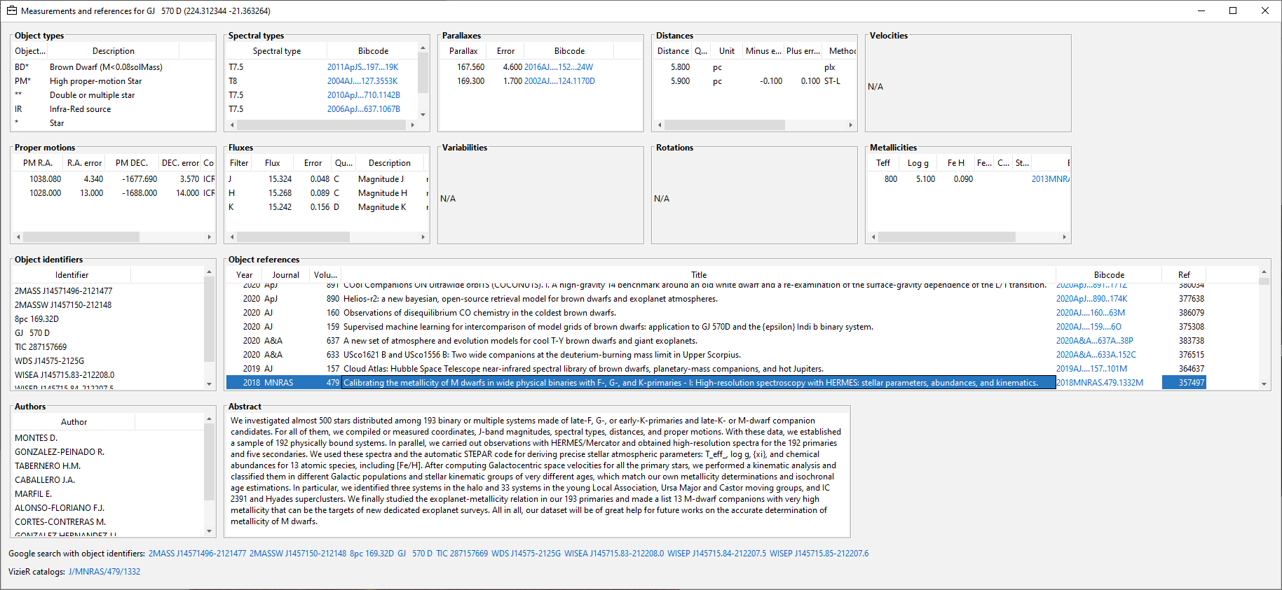 SIMBAD Measurements & References